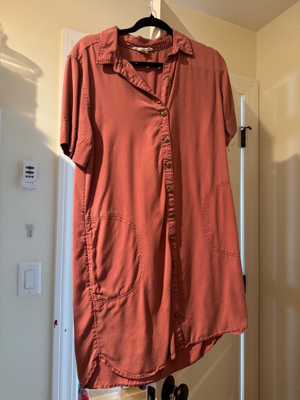 Lucky Brand Coral Button-Front Short Sleeve Dress